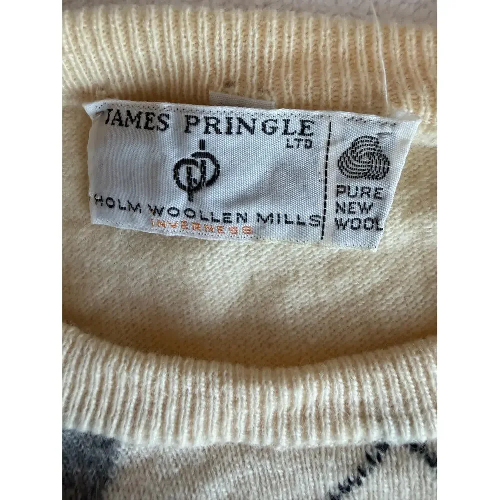 James Pringle Sweater unisex pink cream gray Argyle lux soft Wool Scotland Sz-M